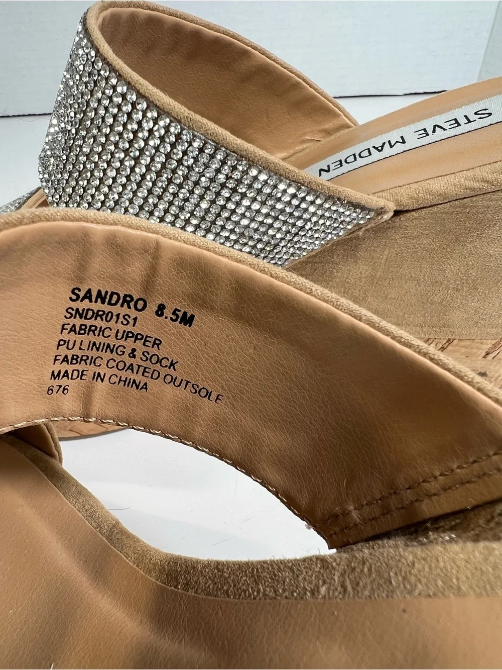 Steve Madden Sandro Rhinestone Cork Wedge Slide Sandals Beige 8.5M